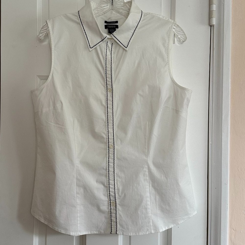 Izod White Tailored Sleeveless Button-up shirt